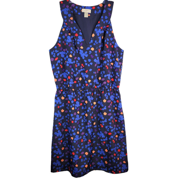 LOFT Dresses & Skirts - LOFT Factory A-Line Dress 12 Blue Print V-Neck Sleeveless Elastic Waist Lined